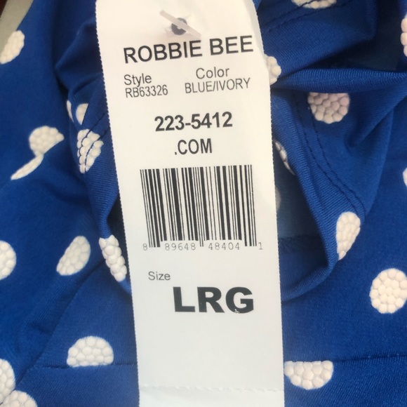Robbie Bee Blue & White Polka dot shoulder peek dress. Size L. NWT. - Picture 4 of 6